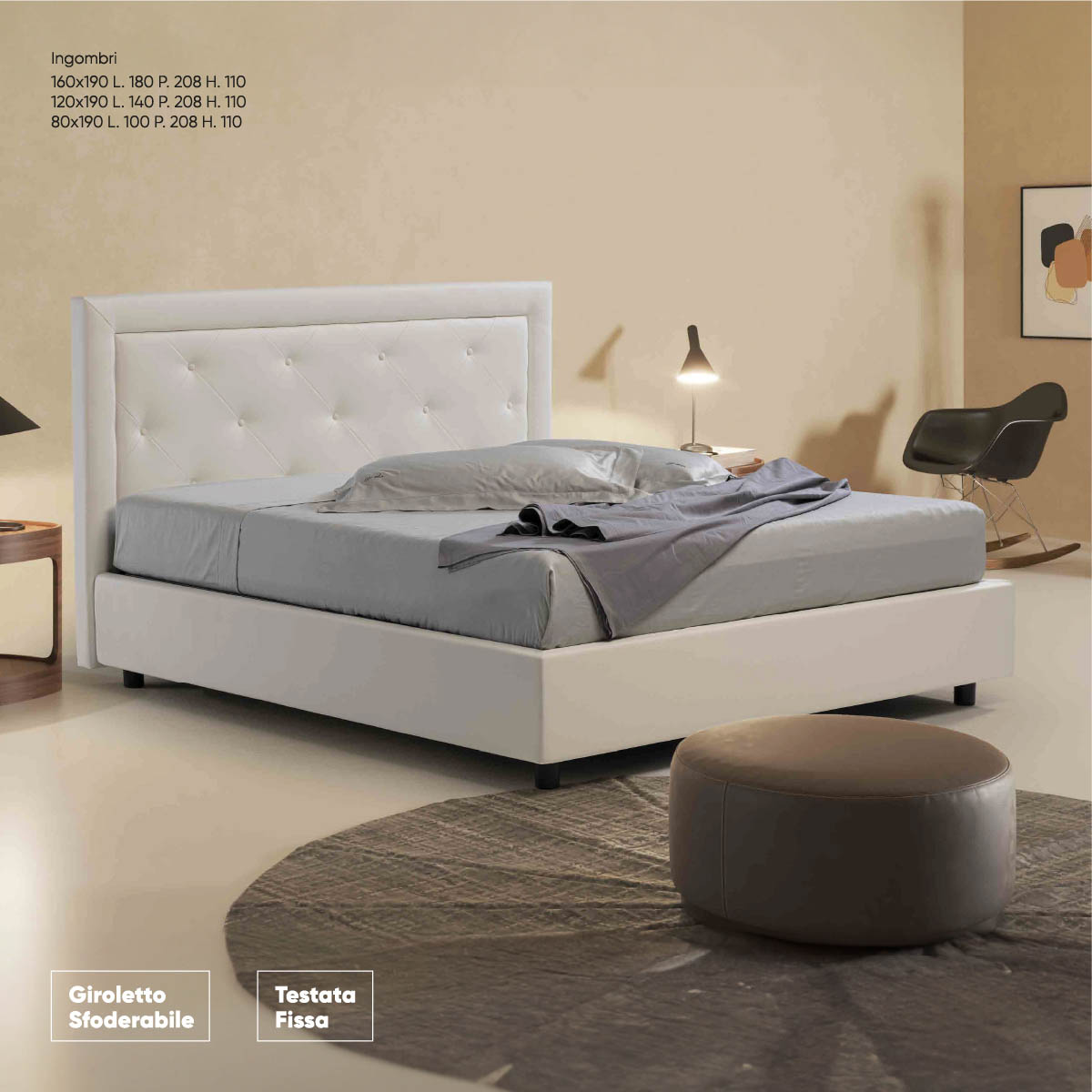 Letto contenitore Matrimoniale SMART - in Ecopelle Bianco - Sogni d'oro da  Re